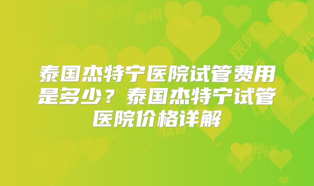 泰国杰特宁医院试管费用是多少？泰国杰特宁试管医院价格详解