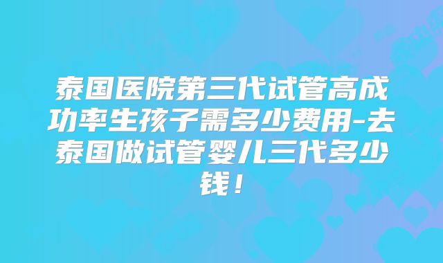 泰国医院第三代试管高成功率生孩子需多少费用-去泰国做试管婴儿三代多少钱！