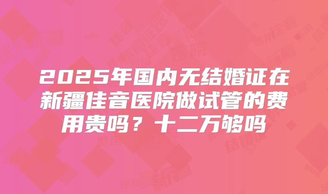 2025年国内无结婚证在新疆佳音医院做试管的费用贵吗?十二万够吗
