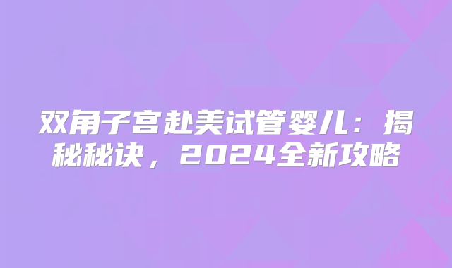 双角子宫赴美试管婴儿：揭秘秘诀，2024全新攻略