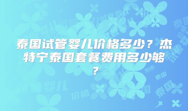 泰国试管婴儿价格多少?杰特宁泰国套餐费用多少够?