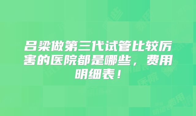 吕梁做第三代试管比较厉害的医院都是哪些，费用明细表！