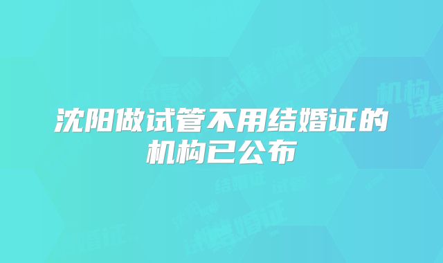 沈阳做试管不用结婚证的机构已公布
