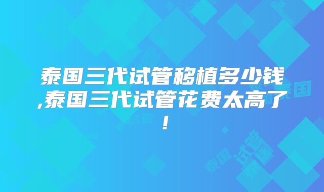 泰国三代试管移植多少钱,泰国三代试管花费太高了！