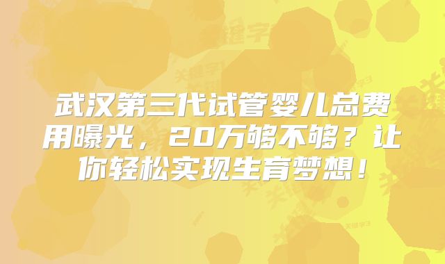 武汉第三代试管婴儿总费用曝光,20万够不够?让你轻松实现生育梦想!