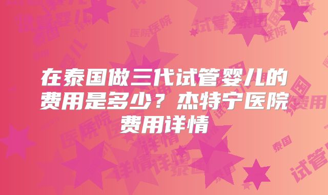 在泰国做三代试管婴儿的费用是多少？杰特宁医院费用详情