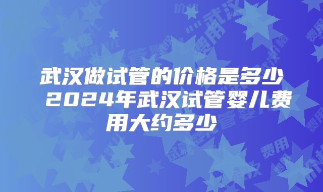 武汉做试管的价格是多少 2024年武汉试管婴儿费用大约多少