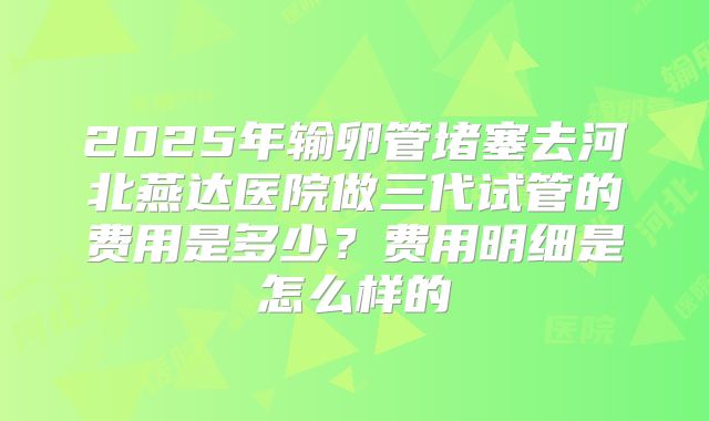 2025年输卵管堵塞去河北燕达医院做三代试管的费用是多少？费用明细是怎么样的