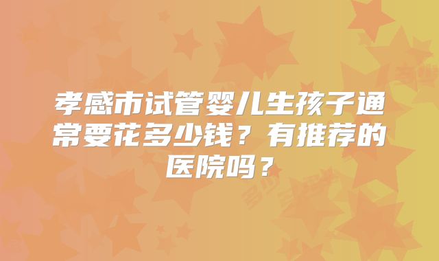 孝感市试管婴儿生孩子通常要花多少钱？有推荐的医院吗？