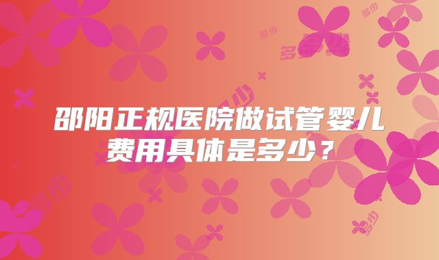 邵阳正规医院做试管婴儿费用具体是多少？