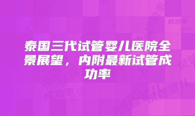 泰国三代试管婴儿医院全景展望，内附最新试管成功率