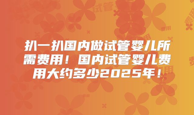 扒一扒国内做试管婴儿所需费用！国内试管婴儿费用大约多少2025年！
