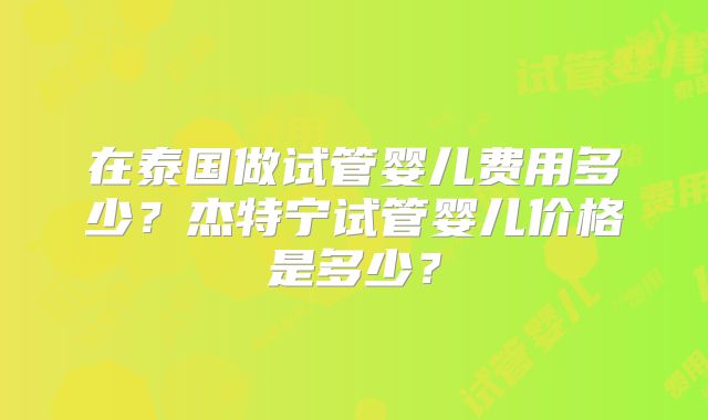 在泰国做试管婴儿费用多少？杰特宁试管婴儿价格是多少？