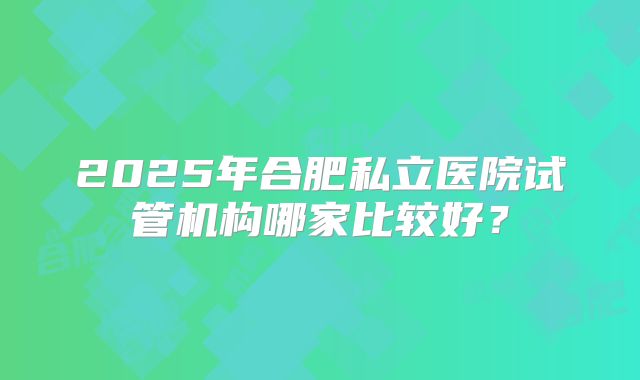 2025年合肥私立医院试管机构哪家比较好？