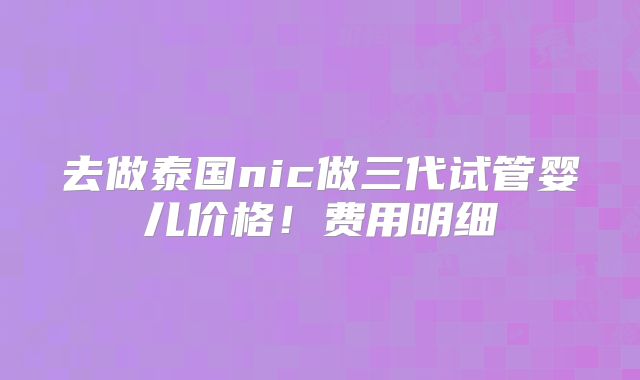 去做泰国nic做三代试管婴儿价格!费用明细