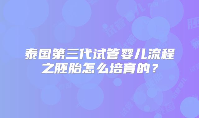 泰国第三代试管婴儿流程之胚胎怎么培育的？