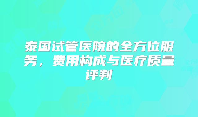 泰国试管医院的全方位服务，费用构成与医疗质量评判