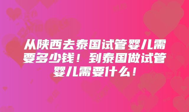 从陕西去泰国试管婴儿需要多少钱！到泰国做试管婴儿需要什么！