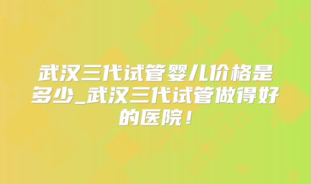 武汉三代试管婴儿价格是多少_武汉三代试管做得好的医院!