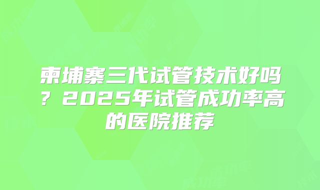 柬埔寨三代试管技术好吗？2025年试管成功率高的医院推荐