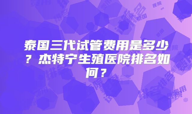 泰国三代试管费用是多少？杰特宁生殖医院排名如何？