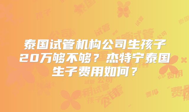 泰国试管机构公司生孩子20万够不够?杰特宁泰国生子费用如何?