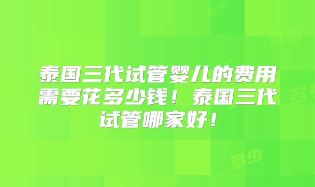 泰国三代试管婴儿的费用需要花多少钱！泰国三代试管哪家好！