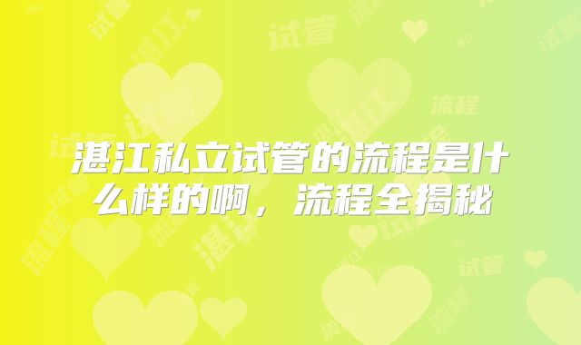 湛江私立试管的流程是什么样的啊，流程全揭秘