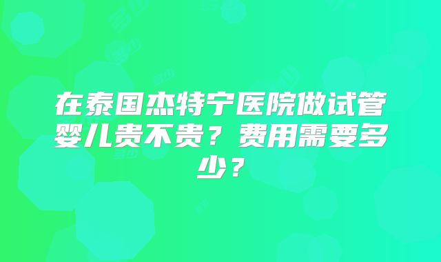 在泰国杰特宁医院做试管婴儿贵不贵?费用需要多少?