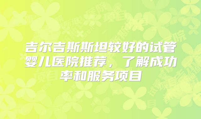 吉尔吉斯斯坦较好的试管婴儿医院推荐，了解成功率和服务项目