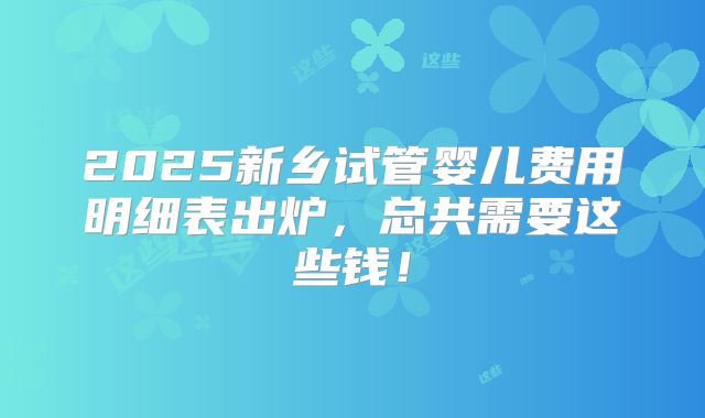 2025新乡试管婴儿费用明细表出炉，总共需要这些钱！