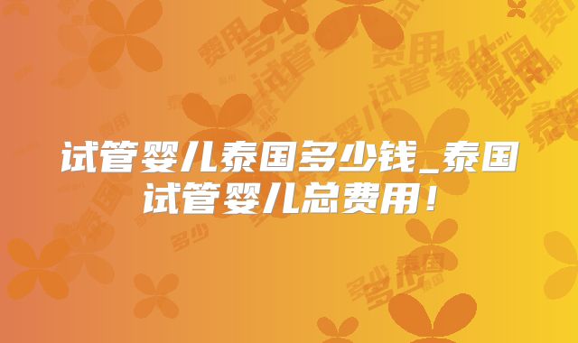 试管婴儿泰国多少钱_泰国试管婴儿总费用！