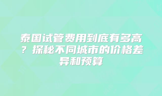 泰国试管费用到底有多高？探秘不同城市的价格差异和预算