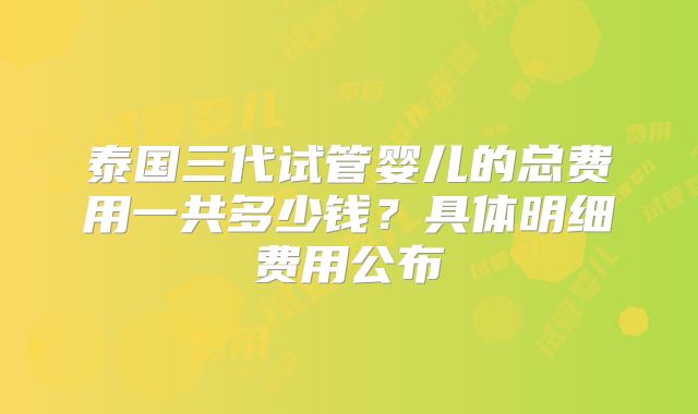 泰国三代试管婴儿的总费用一共多少钱？具体明细费用公布