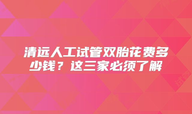清远人工试管双胎花费多少钱?这三家必须了解