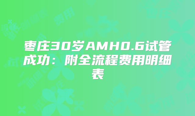 枣庄30岁AMH0.6试管成功：附全流程费用明细表