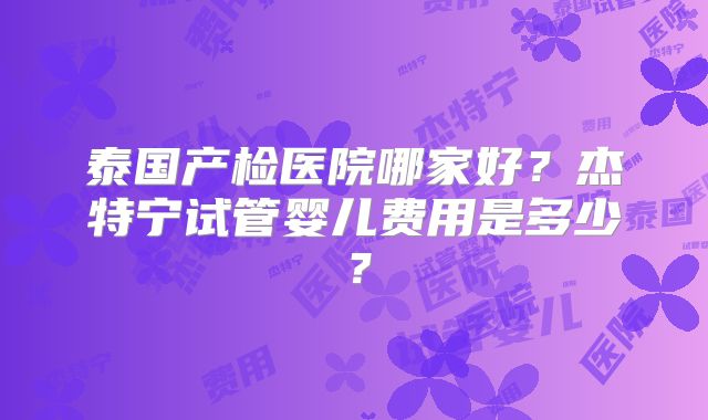 泰国产检医院哪家好？杰特宁试管婴儿费用是多少？