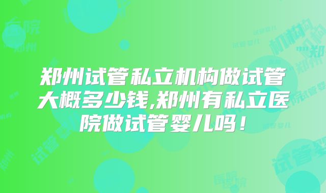 郑州试管私立机构做试管大概多少钱,郑州有私立医院做试管婴儿吗！