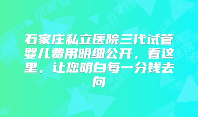 石家庄私立医院三代试管婴儿费用明细公开，看这里，让您明白每一分钱去向