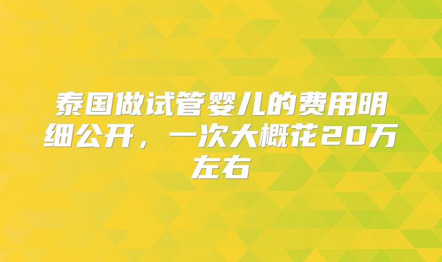 泰国做试管婴儿的费用明细公开，一次大概花20万左右