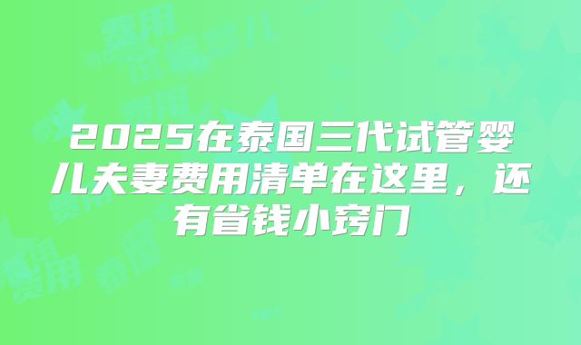 2025在泰国三代试管婴儿夫妻费用清单在这里,还有省钱小窍门