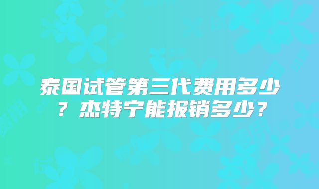 泰国试管第三代费用多少？杰特宁能报销多少？