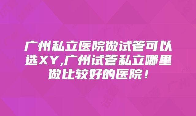 广州私立医院做试管可以选XY,广州试管私立哪里做比较好的医院！