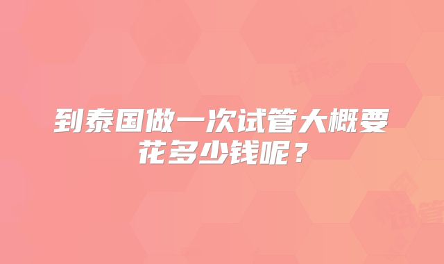 到泰国做一次试管大概要花多少钱呢？