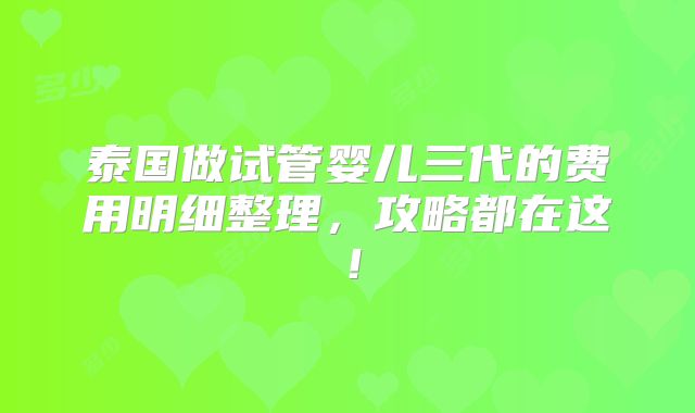 泰国做试管婴儿三代的费用明细整理,攻略都在这!
