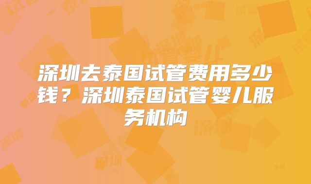 深圳去泰国试管费用多少钱?深圳泰国试管婴儿服务机构