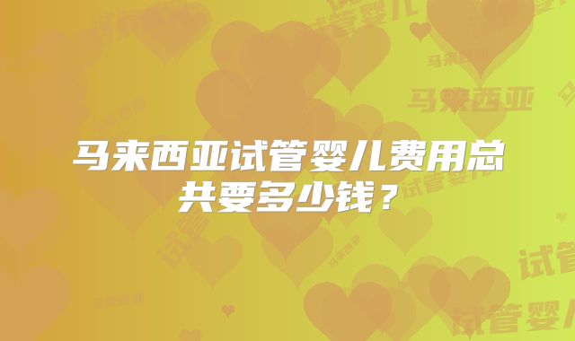 马来西亚试管婴儿费用总共要多少钱？