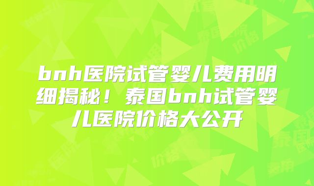 bnh医院试管婴儿费用明细揭秘！泰国bnh试管婴儿医院价格大公开