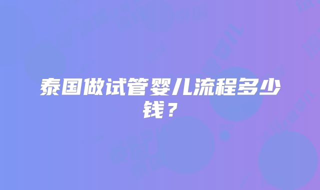 泰国做试管婴儿流程多少钱?