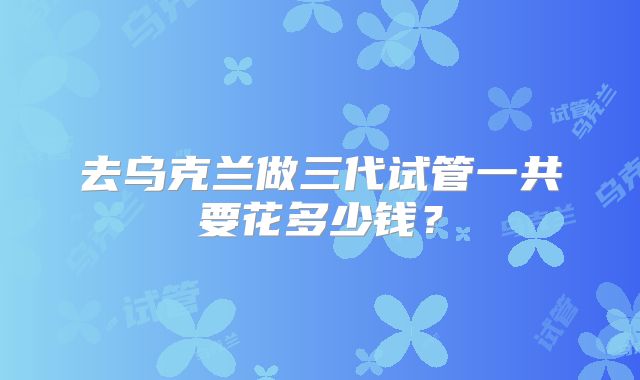 去乌克兰做三代试管一共要花多少钱?